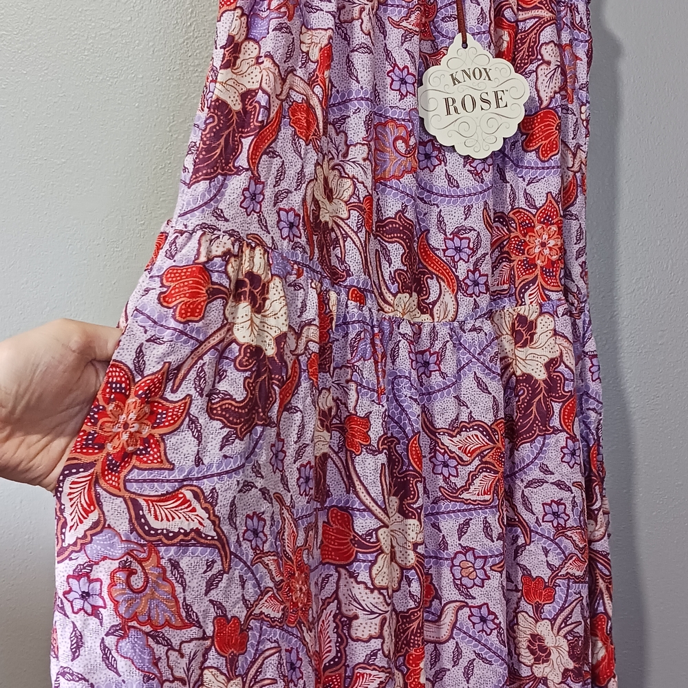 Knox Rose Flutter Sleeve Midi Boho Purple Haze Floral Dress Size Med - Picture 6 of 9